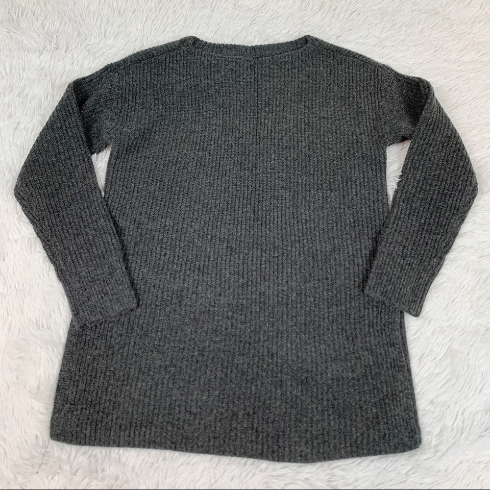 Loft boat neck ribbed tunic sweater long sleeve grey‎ pullover